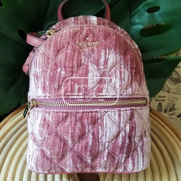Kate Spade NWT Mini Convertible Velvet Backpack color : pomegranate pink - Picture 2 of 11